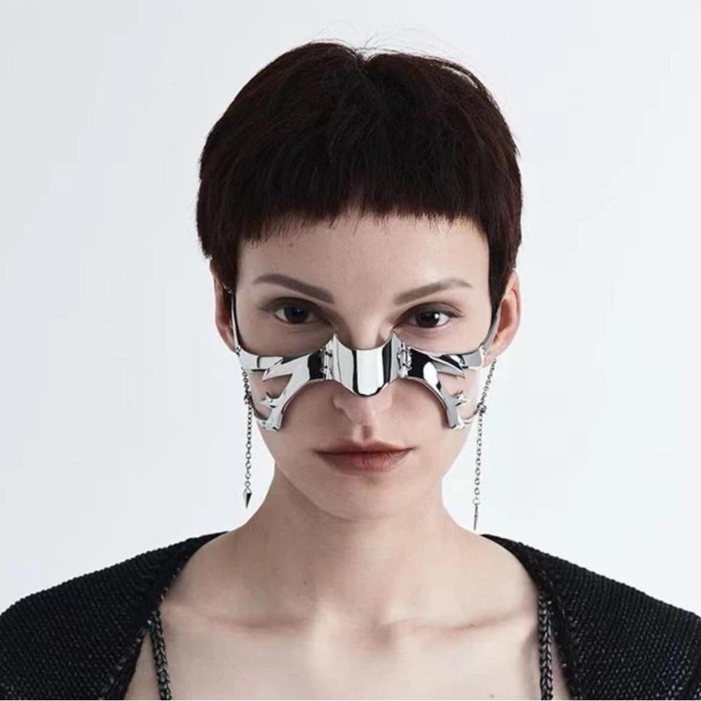 Gothic Mask Cyber Punk Liquid Irregular SilverJewelry Accessory